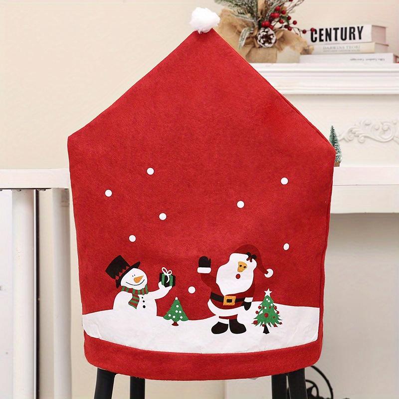 6pcs Festive Christmas Chair Covers Set Santa Snowman Designs, Polyester, No Power Needed - Ideal for Holiday Dining Room Decor Family Celebrations