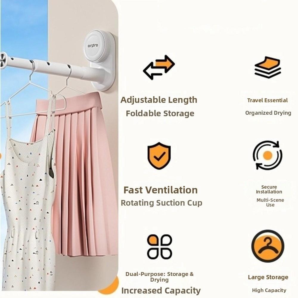 Adjustable Length Clothes Hanger Organizer Suction Cup Installation Balcony Hanging Rack  Window