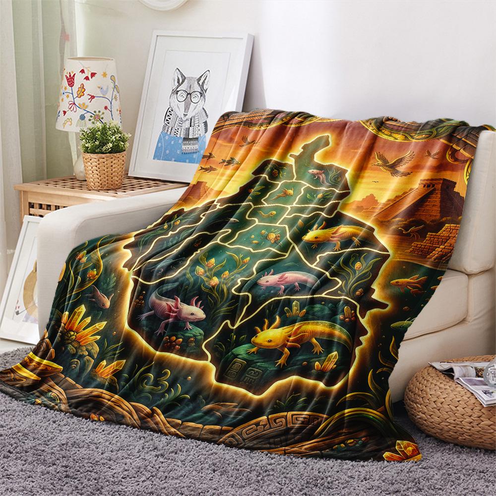 1PC Axolotl  Print FlAannel Blanket, High Quality Comfortable for All Seasons, Home Decor, Warmth and Comfort