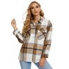 Ropa de abrigo holgada, chaqueta a cuadros, bolsillos elegantes Vintage, abrigo de manga larga de gran tamaño, cuello de solapa para mujer
