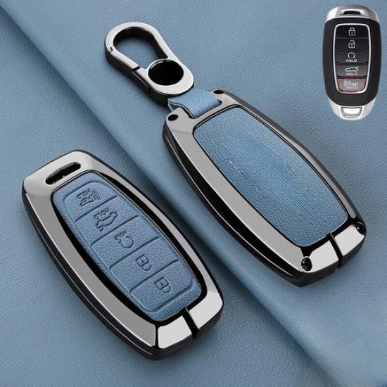 Zinc Alloy Leather Car Remote Key Fob Case Cover For Hyundai Palisade Elantra GT