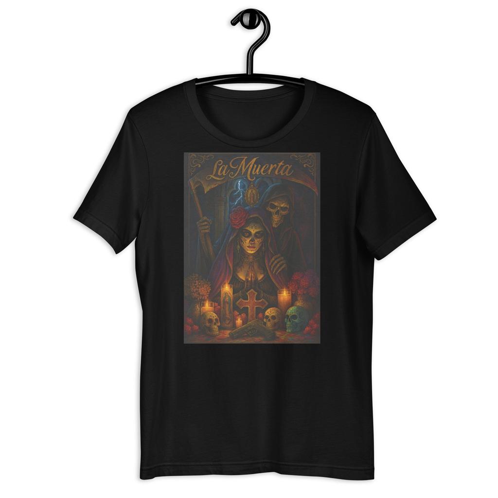 La Muerte Santa Muerte T-Shirt Gothic Chicano Mexican Skull Art Tee