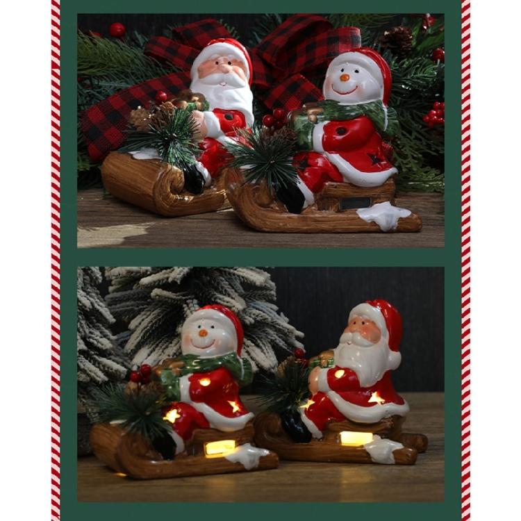 LED Beleuchtete Keramik Weihnachts Schneemann Santa Skulptur auf Schlitten Leuchtendes Nachtlicht Für Familie Festlich Weihnachtsgeschenk