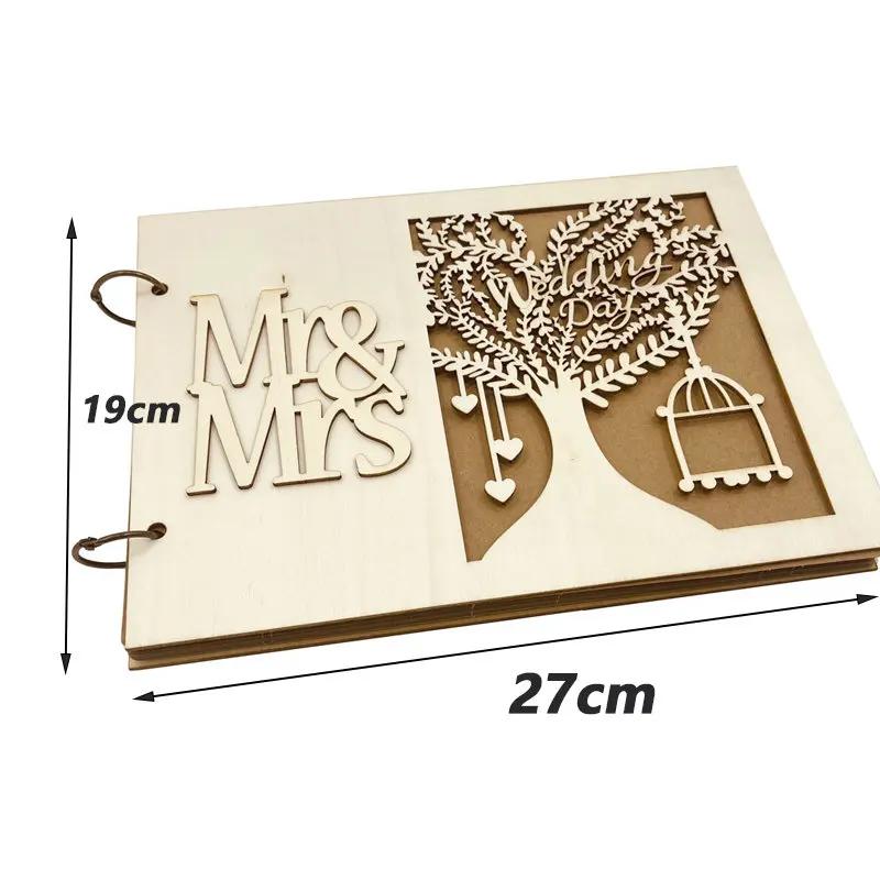 20/40 Page Wooden Wedding DIY Message Book Creative Signature Book MR&MRS Photo Album Wedding Decoration Supplies Sign-in Book