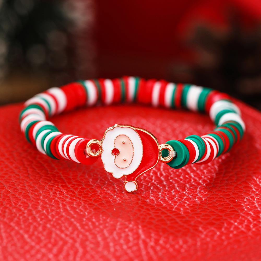 European and American Christmas soft pottery bracelet, new Christmas alloy accessories red, green and white soft pottery elastic rope bracelet