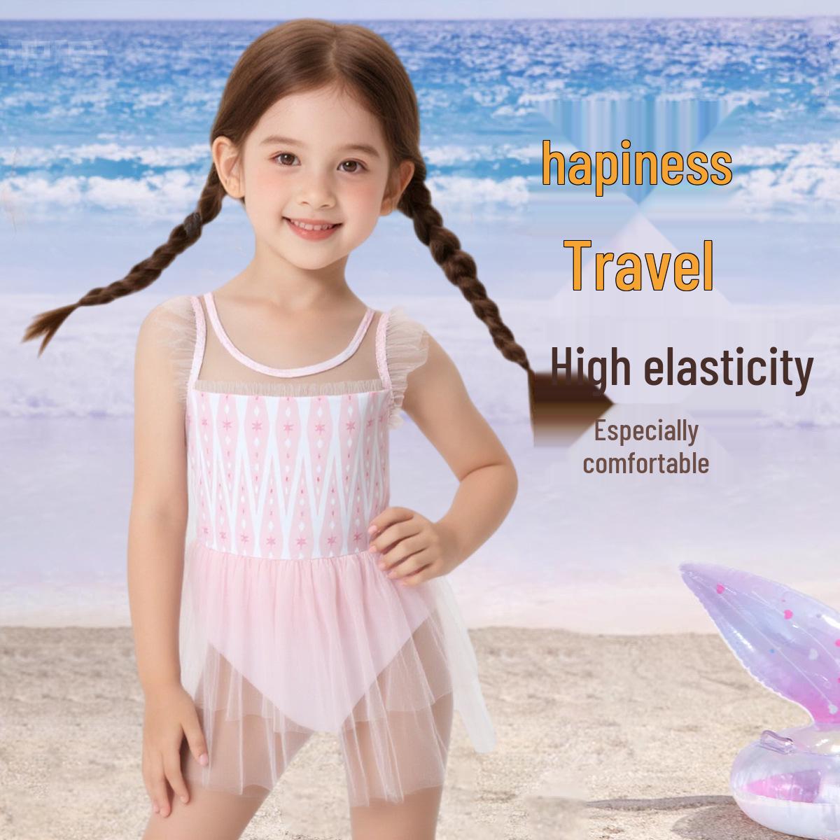 

Стильный розовый сетчатый купальник-принцесса для девочек 2XL (height 110-120cm, weight 35-42kg) розовый