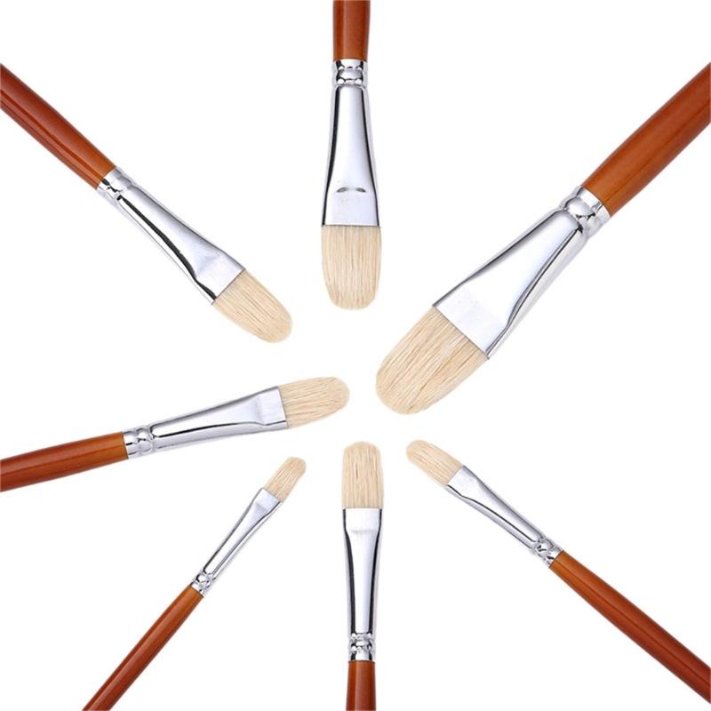 7Pcs Artist Paint Brush Bristle Paintbrush Wood Handle Paint Brush for Oil Acrylic Watercolor Gouache Painting