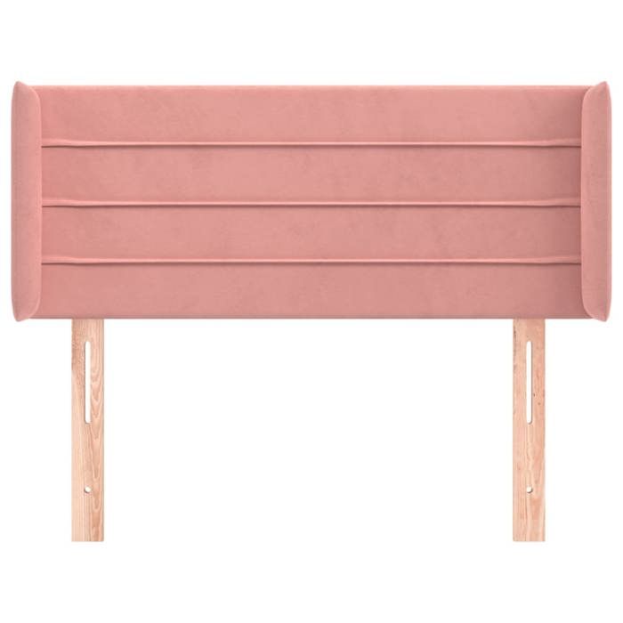 Tête de lit - Avec oreilles - Velours rose - Pieds en bois robustes - Hauteur réglable