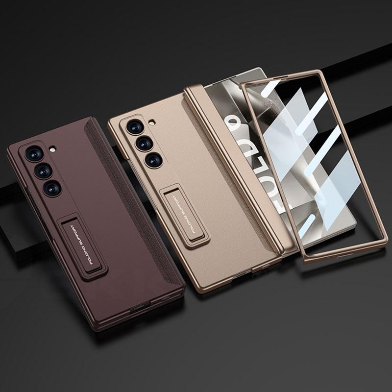 Magnetic Hinge Armor Stand Case for Samsung Galaxy Z Fold 6 Outer Screen Glass Holder Matte Cover for Galaxy Z Fold 5 Cases