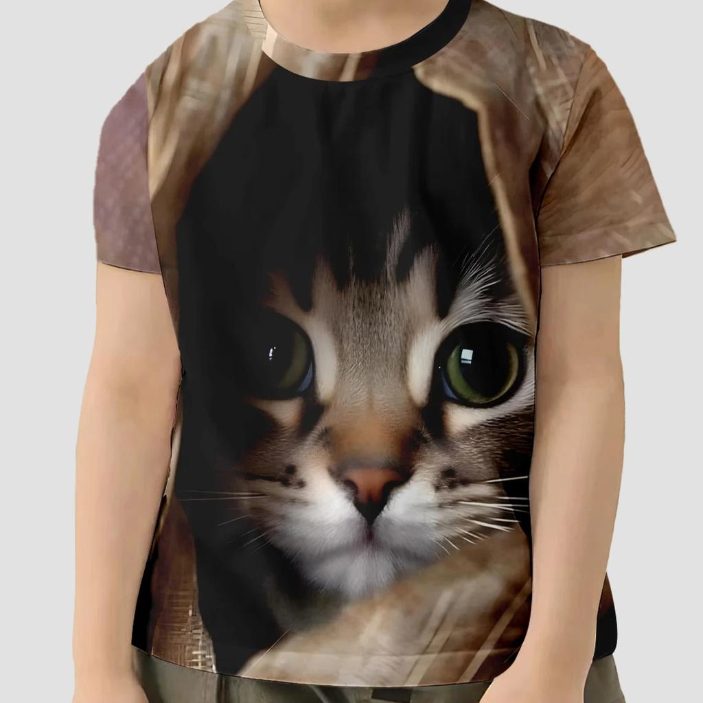 Children Clothes Girl Boys Tshirt Short Sleeve Child T Shirt Kids Summer Clothes 3D Cat Printe Cartoon T-Shirt