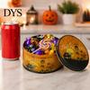 Small Metal Trinket Case Halloween Round Tin Box, Candy Cookie Storage Container with Pumpkin Witch Themed Gift Box Print, Spooky Party Favor Reusable