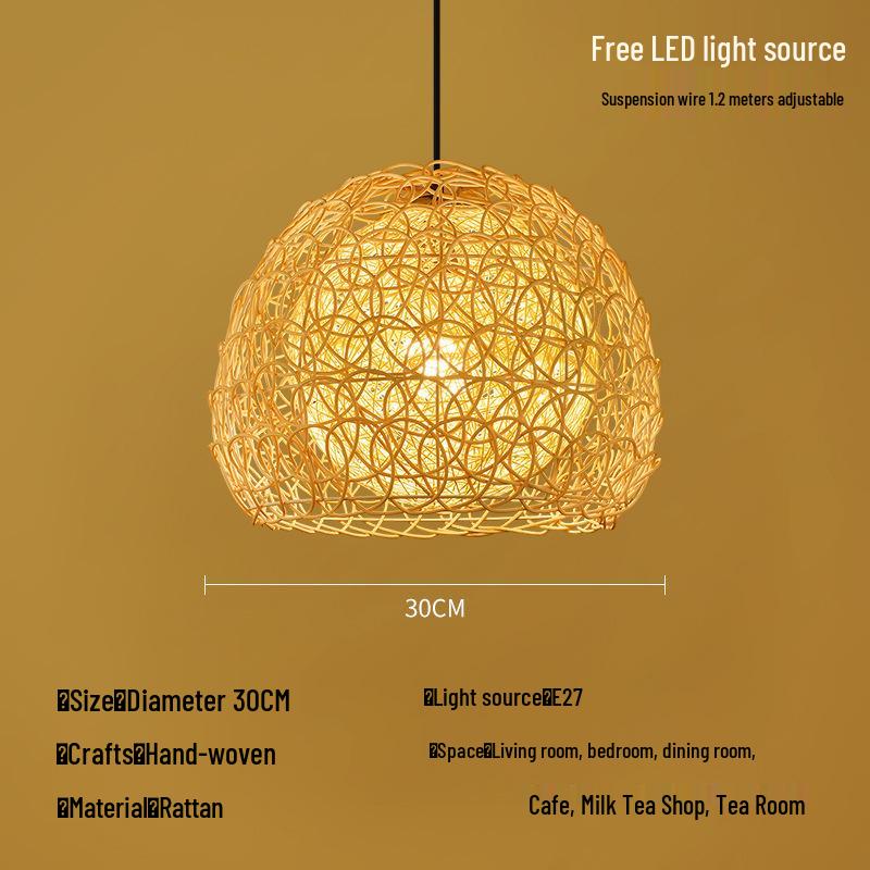 Zen Bamboo Pendant Lamp: Rattan Woven Japanese Tea Room Light