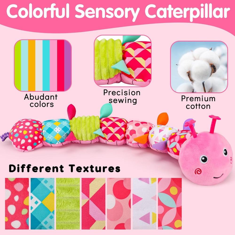 With Crinkle and Rattles Baby Musical Caterpillar Toys for 0-12 Months Infants for Tummy Time