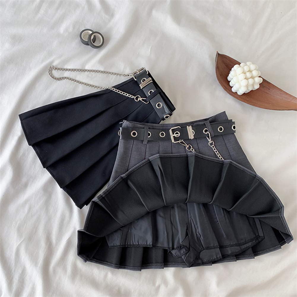 QYY Mini Pleated Stylish Includes Innerwear Skirt, Women's Skirt, Flared, High-Waisted Skirt, A-Line, High-Waisted, Belted, Bottoms, Leg-Slimming,
