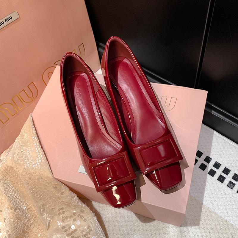 

Виноградная Мама~ Классические туфли-лодочки на толстом каблуке для работы, с квадратным носком, элегантный темперамент, туфли-лодочки на высоком каблуке для женщин 34