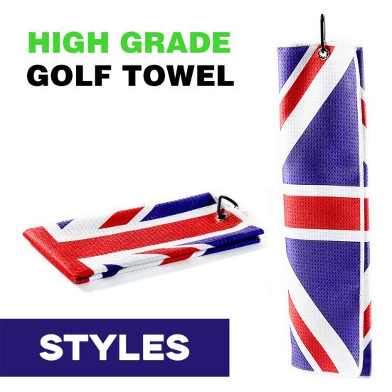 Professional Golf Caddy Towel with Carabiner National Flag Pattern Superfiber Towel Multifunctional Golf Ball Putter Reusable Golf Club Head