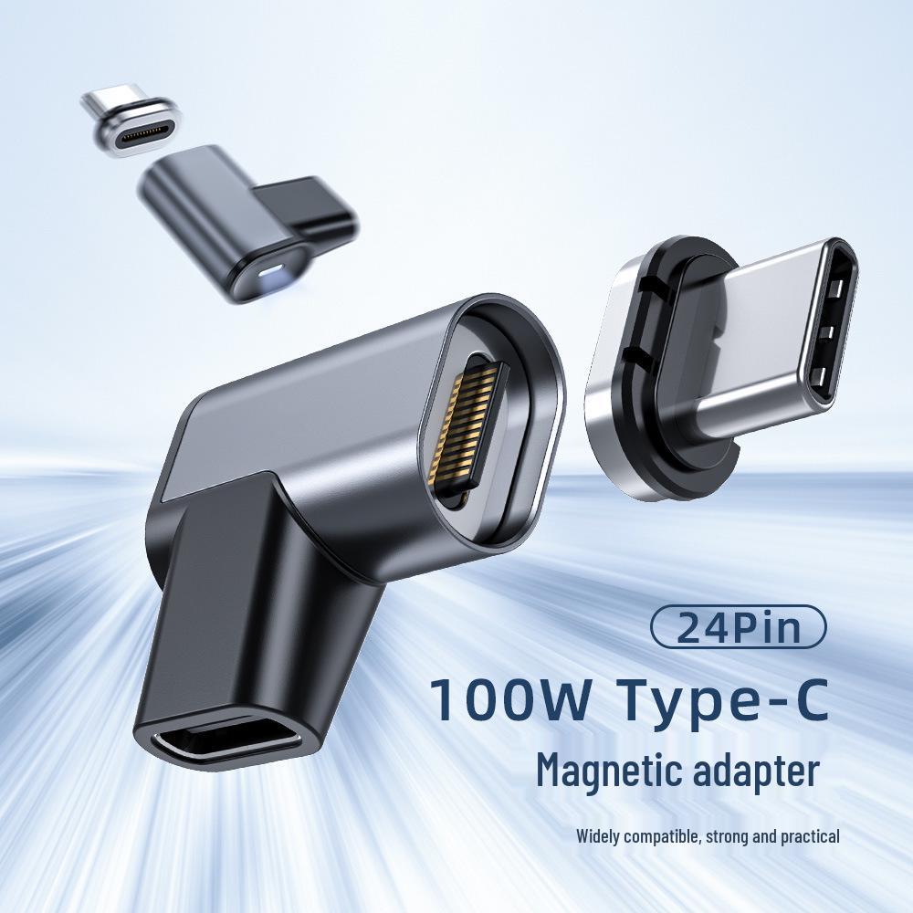 100W Mini Type-C Magnetic Adapter, Fast Charging & Data Transfer, Dual Side Plug 24-Pin Type-C Adapter
