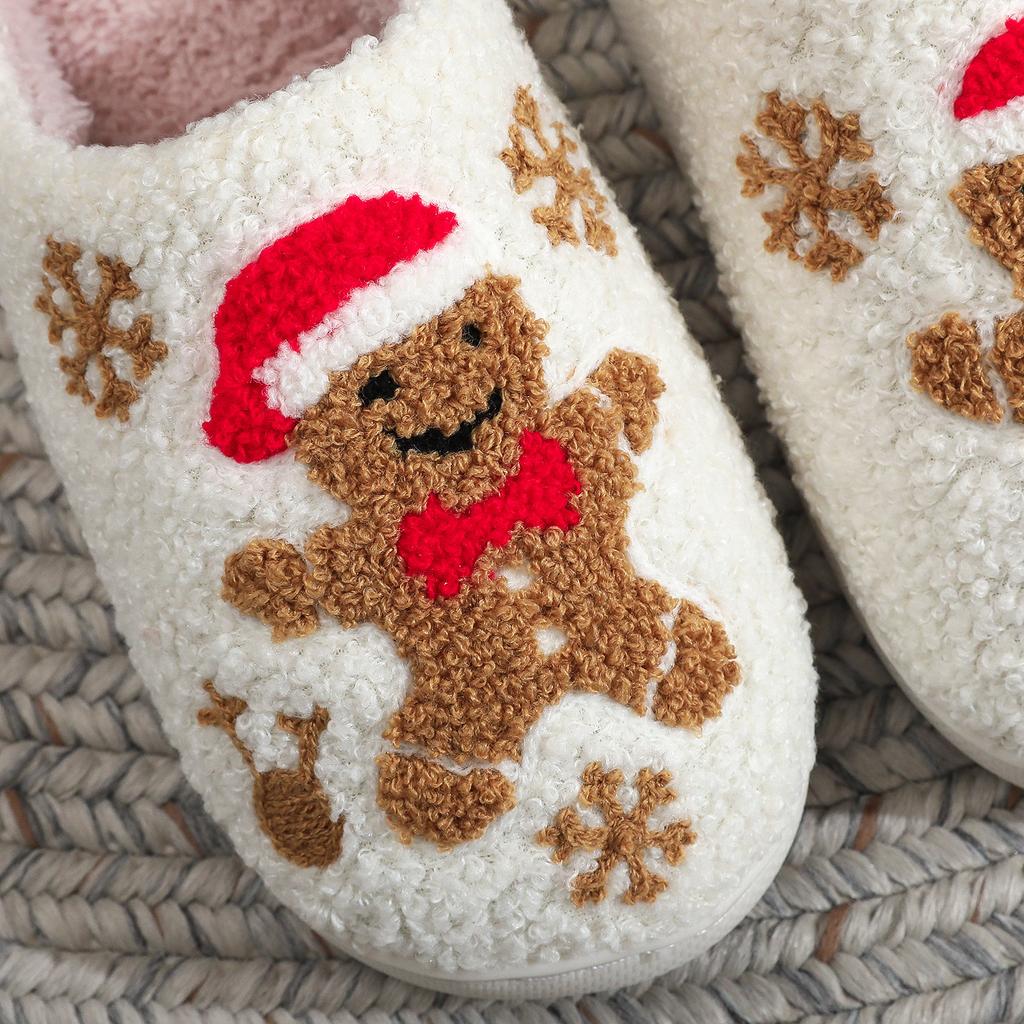 TEMU cotton slippers gingerbread man snowflake christmas atmosphere thick bottom soft hair mop indoor