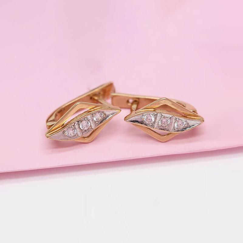 Exquisite Russian Purple Gold Single-Row Earrings Classic Gold Diamond Earrings Rose Gold Plated Zircon Earrings (rose gold plated pair)