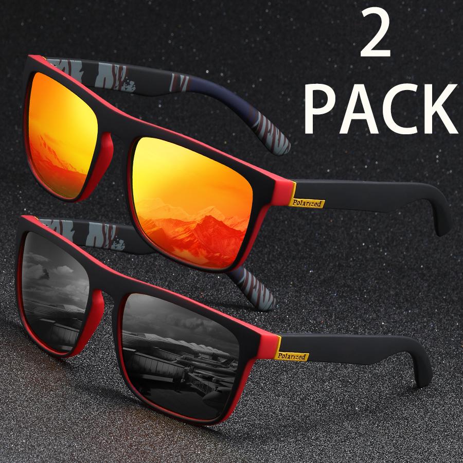 2 Pieces Fashion Vintage Square Sports Sunglasses Men Women Driving Fishing Brand Designer Sun Glasses Retro Man Eyewear UV400
