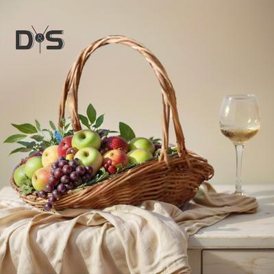 Cestino in rattan con manico, cestino da giardino, ecologico, intrecciato meticolosamente, versatile, multiuso, cestino intrecciato, cestino per picnic, cestino per la conservazione della frutta