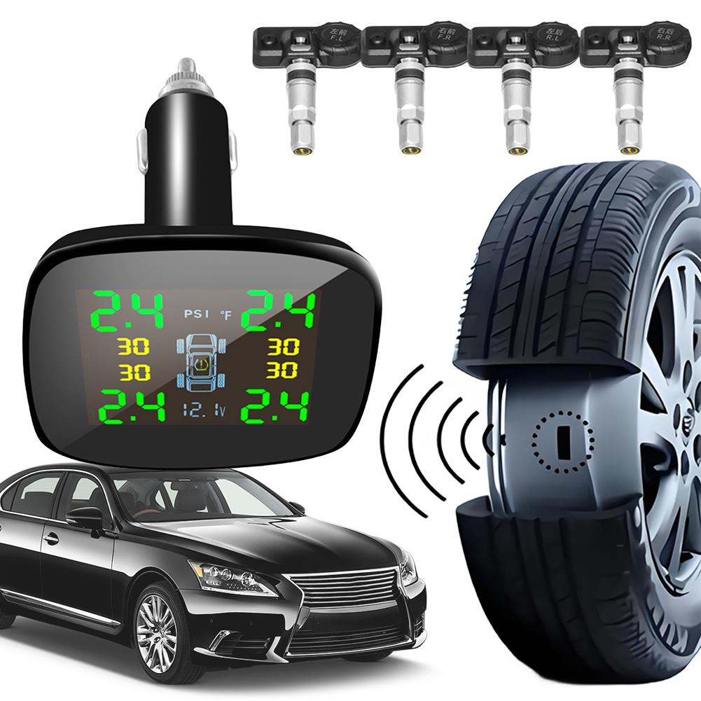 Tire Pressure Monitoring System Cigarette Lighter Tyre Temperature Monitor Wireless TPMS for Car Sedan SUV