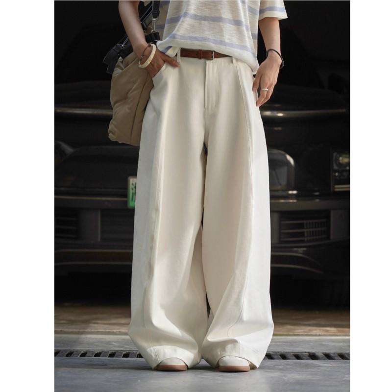 Johnature Autumn Japanese Women Full Length Pants Versatile Simple Loose Solid Color Wide-leg Pants