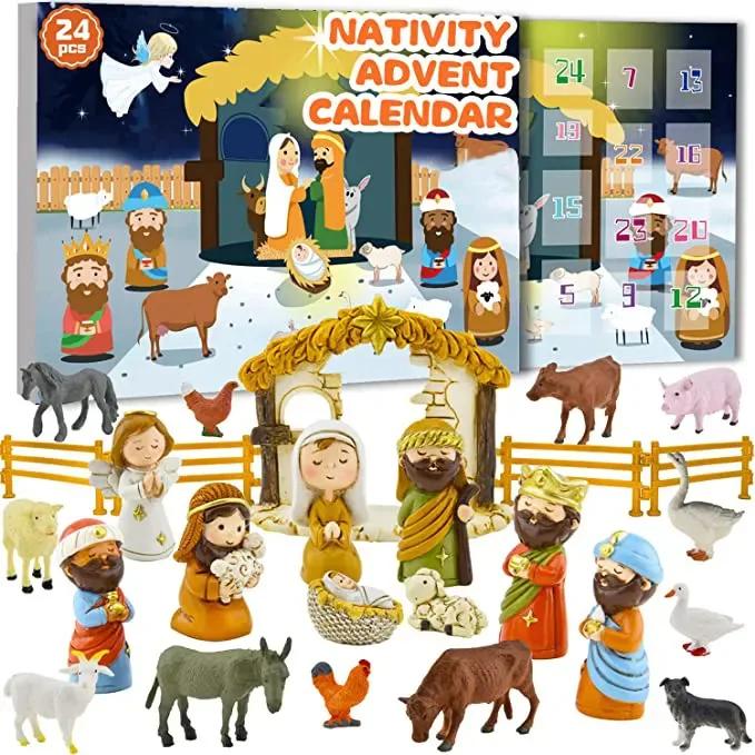 

Nativity Scene Advent Calendar 24 Days New Year Countdown Calendar Gift Box Jesus Nativity Figurine Model Christmas Decorations as show