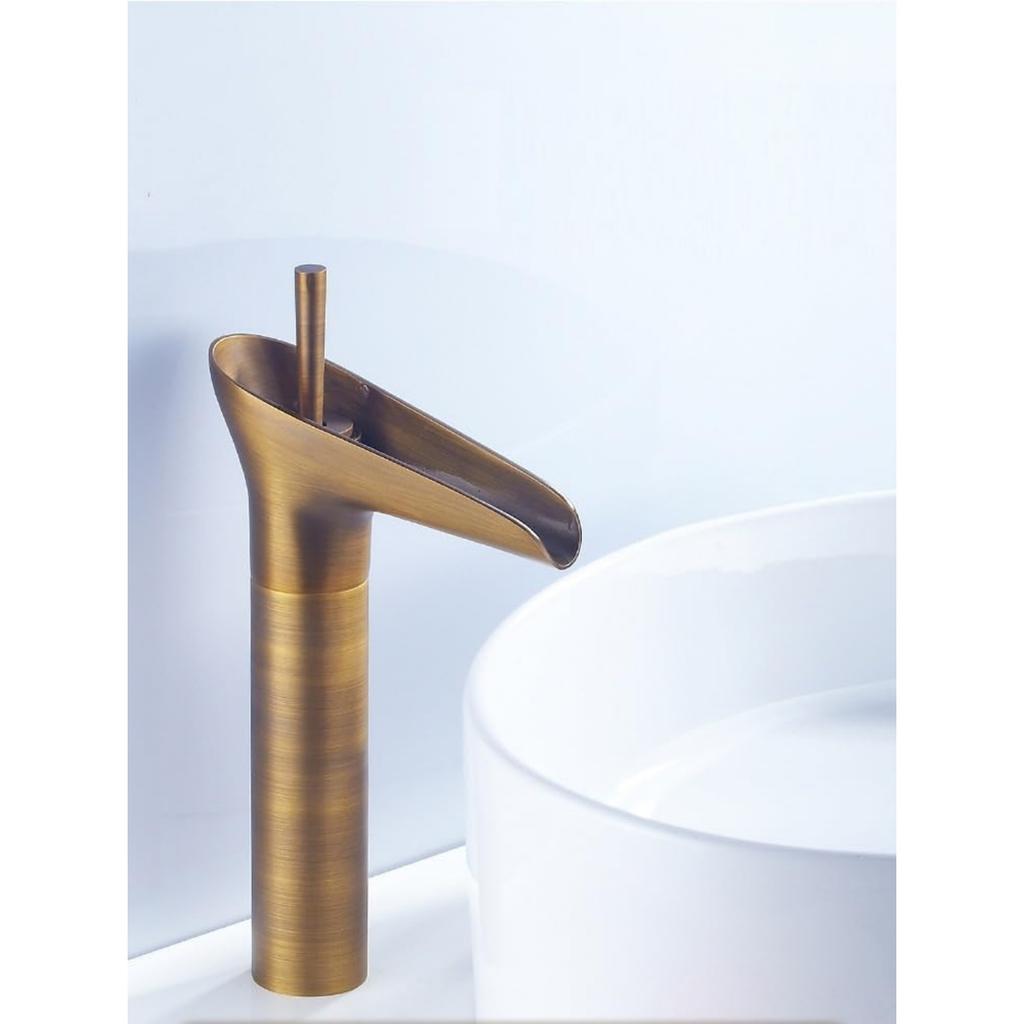 Bathroom Waterfall Basin Mixer Tap Black Brass Single Lever Washbasin Mixer Tap Bathroom Wash Basin Tap for Hot and Cold Water