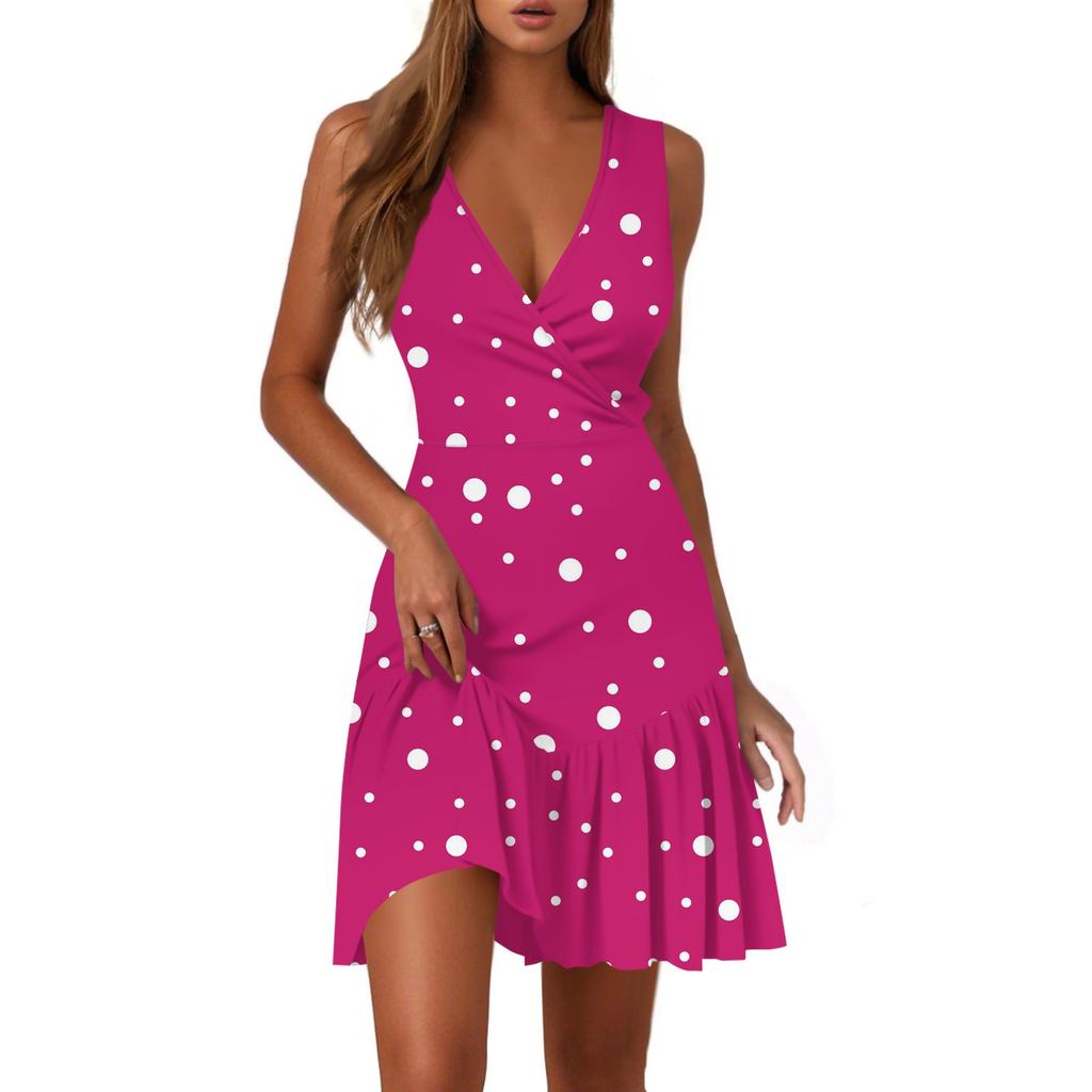 Ladies Casual Fashion V-Neck Sleeveless  Print Dress