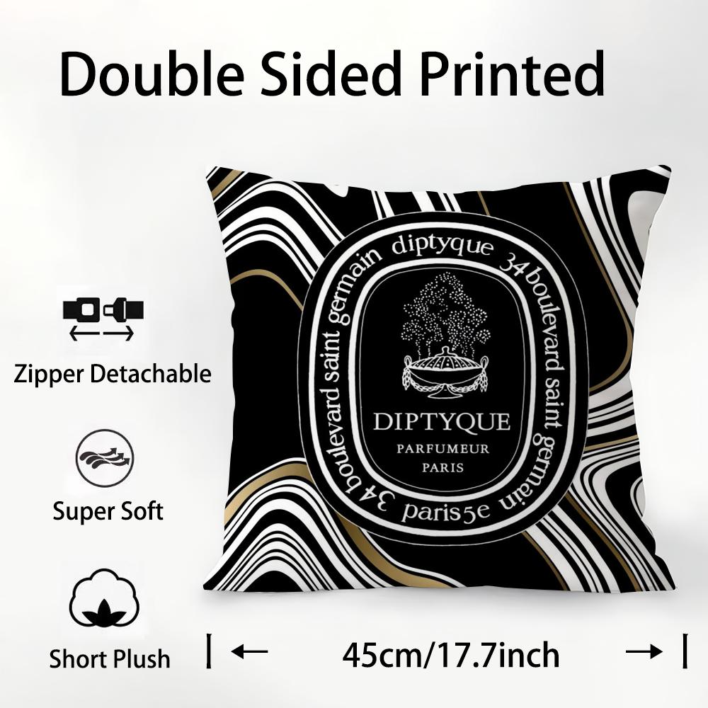 Luxury D-Diptyques Pillow Case Plush Fabric Soft Double Sided Print Sofa Cushion Cover Throw Pillow Covers