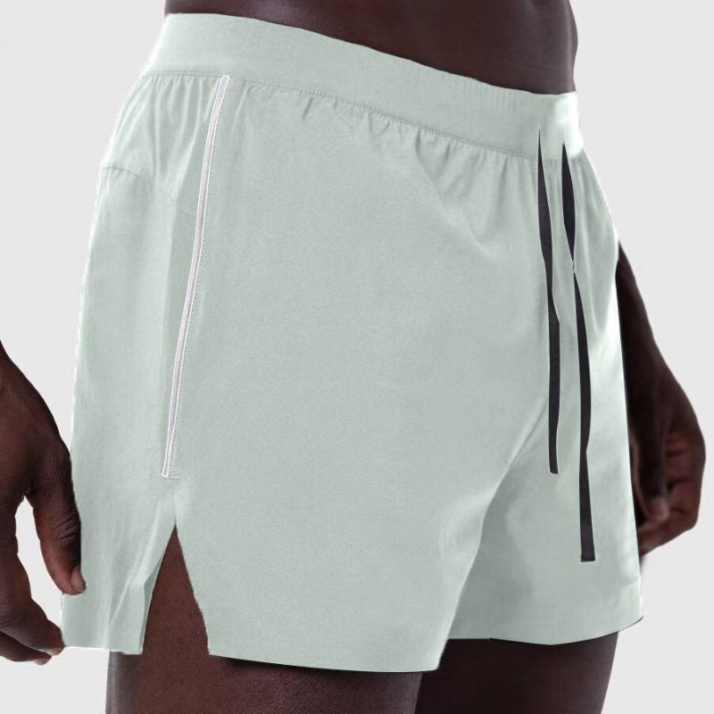 Men Quick Dry Running Shorts Elastic Waist Drawstring Split Hem Gym Wear