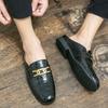 New Luxury Half Shoes For Men Mule Loafers British Mens Casual Leather Italian Brand Designer Shoes Black Sandals Slippers 38~47