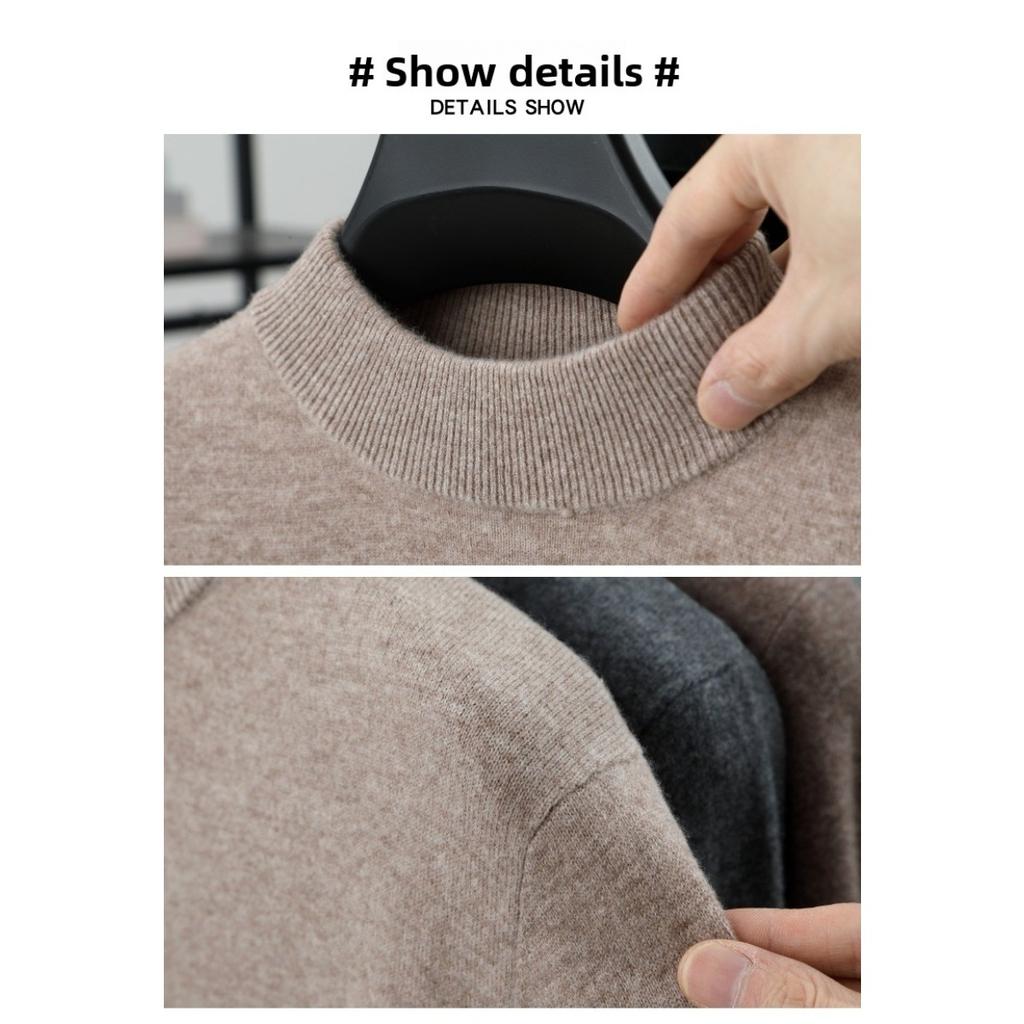 Herrenwollpullover 100 Reine Herren Herbst- und Winterpullover, Halber Stehkragen, Hochwertiges Gefühl, Lässiger Basisstrickpullover