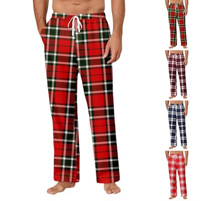 Herren Kordelzug Tasche Freizeithose Karomuster Streifenprint Tasche Freizeithose Haus Pyjamahose