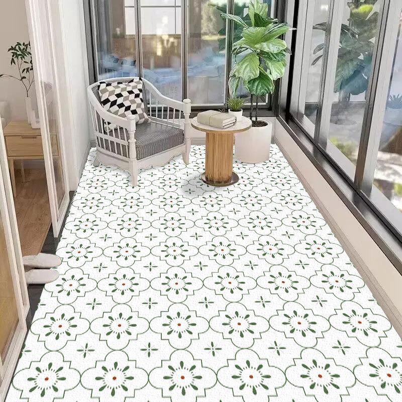 Waterproof and UV-resistant balcony floor mat, full-coverage bay window mat, scrub-friendly entrance carpet, wash-free PVC mat.
