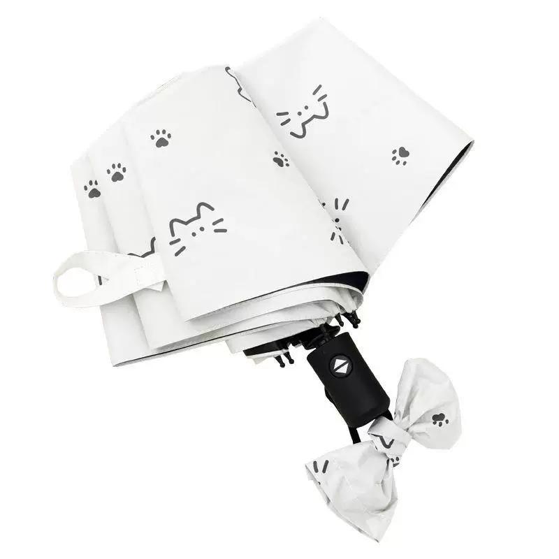 Cute Cat Automatic Umbrella for Women, Dual-Use for Sun and Rain, Foldable Sunshade Umbrella, Uv Protection Sunshade Umbrella for Students