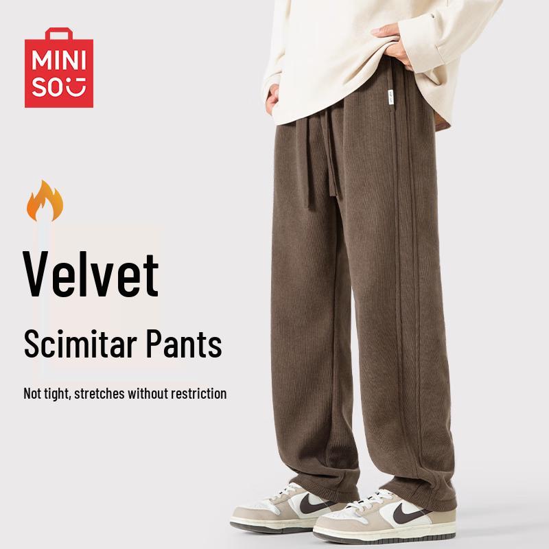 MINISO Men's Chenille Curved Leg Fleece-Lined Casual Pants