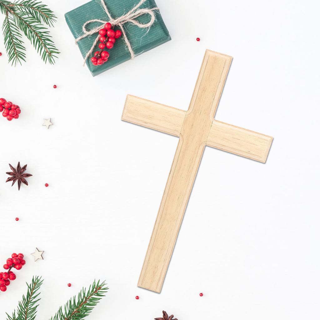 Wooden Crucifix Wall Decor 30cm Simple Smoothly Polished Wood Wall Hanging Crucifix