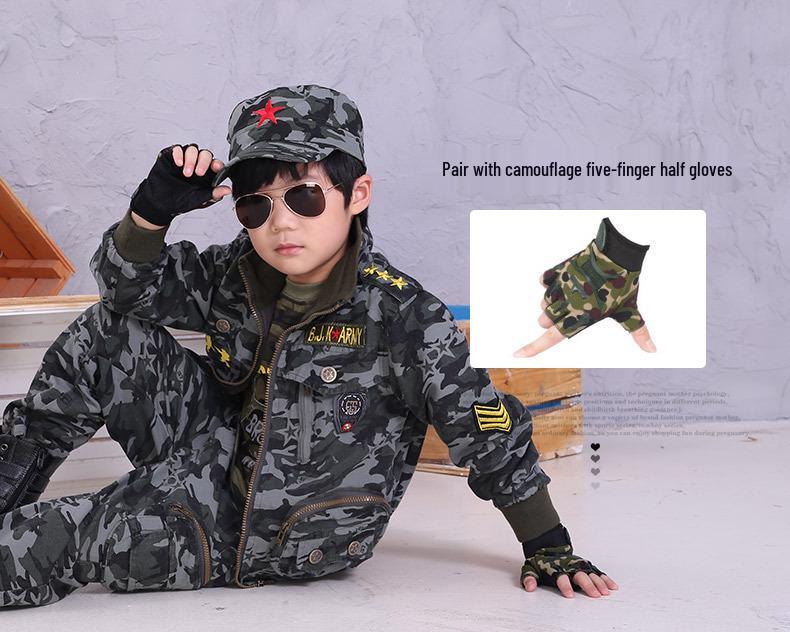 Kids' Half-Finger Camouflage Sports Gloves - Breathable & Protective for Summer Camping and Training