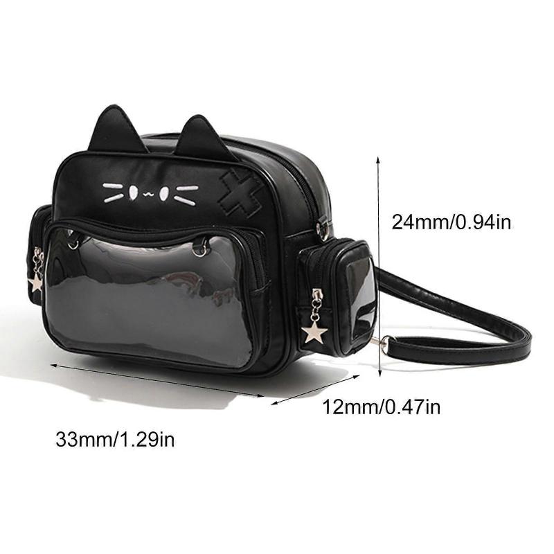 Cute Multipurpose Cats Shoulder Bag with Adjustable Straps Large Capacity Clear Pocket Itabag Backpack for Pin Display