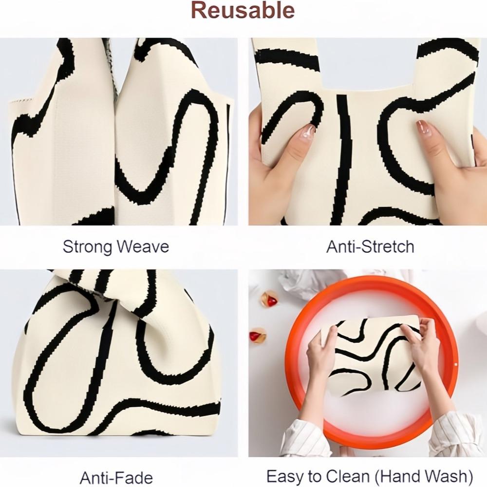 Strikket garnbøtteveske, multifunksjonell håndleddsveske, vevd veske, håndholdt tilfeldig veske med tegneserie. zwq