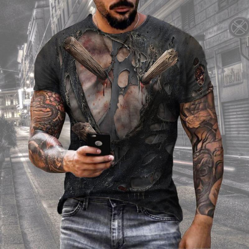 Summer Skull 3d Printed Men's New T-shirt Street Death Fashion Top Super Cool Hip Hop Rock Top Eye-catching Men Short Sleeves