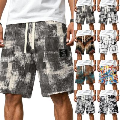 Men's Casual Corduroy Drawstring Shorts Gradient Pattern Elastic Waistband Relaxed Fit Comfortable Summer Wear