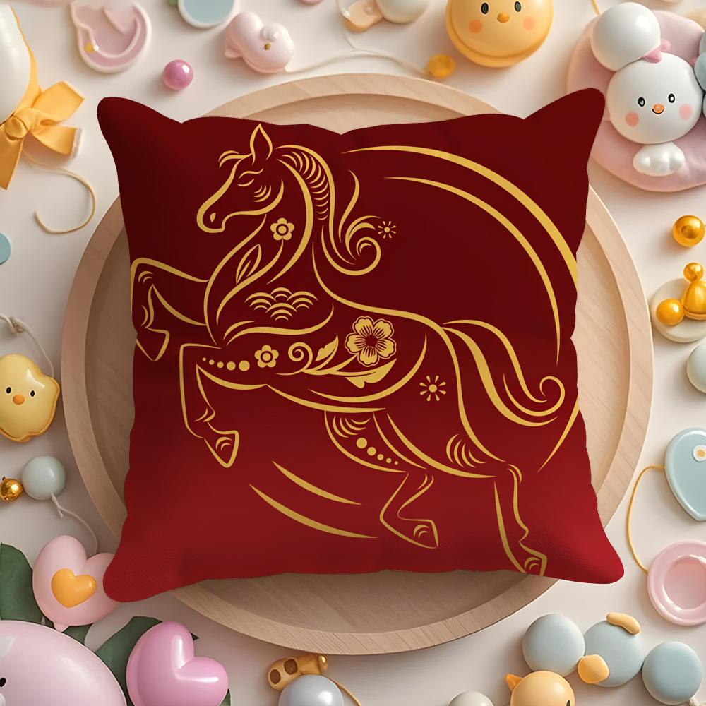 Happy Spring Festival Cushion Cover Short Plush DoubleSided Printing Home Machine Washable In Warm Winter Pillow Case