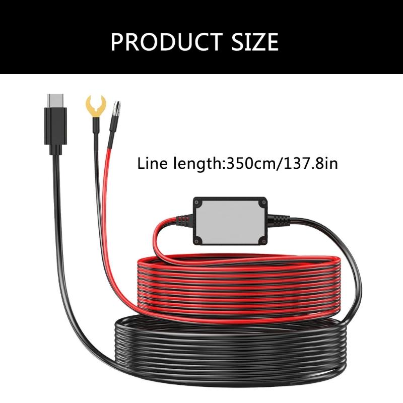 USB C Hardwire Kit for Dashcams 12V 24V to 5V Power Adapter with Low Voltages Protections for Car and Trucks 350cm