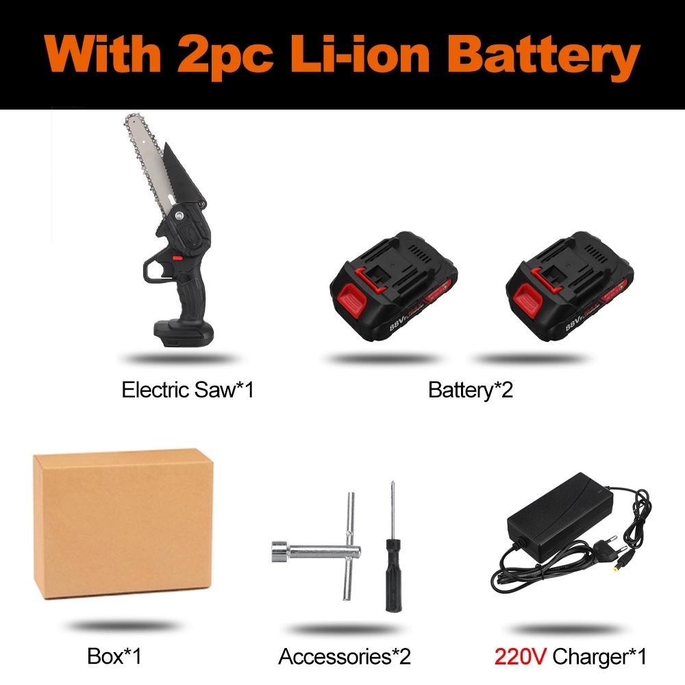 Mini 6 Inches Electric Chainsaw 88V Battery Woodworking Pruning Chainsaw One Hand Garden Logging Saw Power Tool 3000W