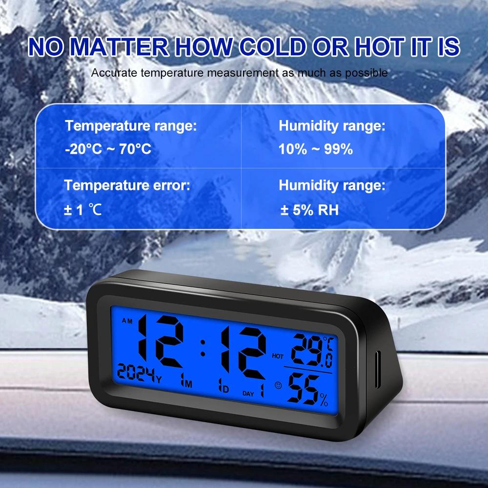 Solar/USB Powered Car Dashboard Thermometer LED Display Electronic Automotive Clock with Backlight Car Accessories