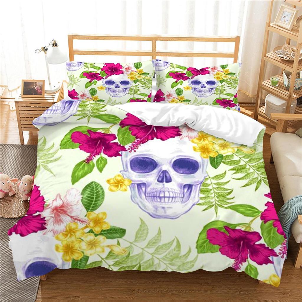 3D Skull Printing Duvet Cover Set Skull Pattern Bedspread Luxury Quilt Cover Bed Set with Pillowcase Man Single Size Bed Clothes