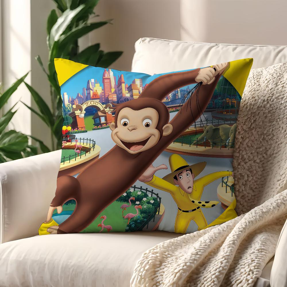 Cartoon C-Curious Affe G-George Kissenbezug Kissenbezug Dekoration Zimmer Haus Sofa Wohnzimmer Büro Auto Nordische Schlichtheit